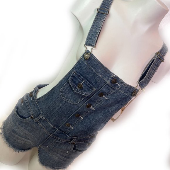 Denim Cutoff Shortalls / Overalls Adjustable Straps XS - Picture 1 of 6
